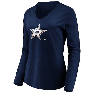 Women's Navy Dallas Stars Banner Wave Logo Long Sleeve V-Neck T-Shirt