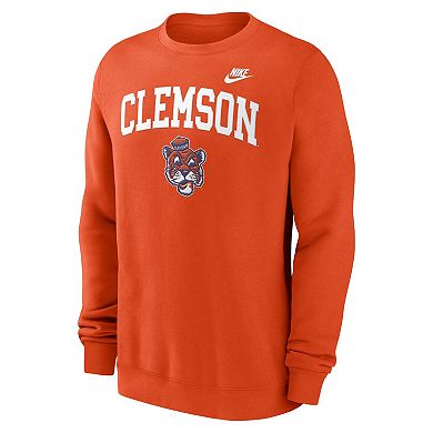 Men's Nike Orange Clemson Tigers Legacy Classic Tackle Twill Embroidered Arch Over Logo Pullover Sweatshirt