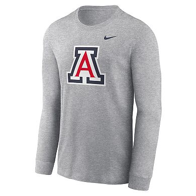 Men's Nike Heather Gray Arizona Wildcats Primary Logo Long Sleeve T-Shirt