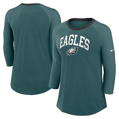 Women's Nike Midnight Green Philadelphia Eagles Raglan 3/4 Sleeve T-Shirt