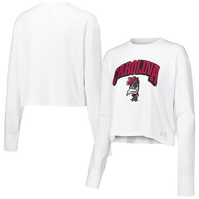 Women's Under Armour White South Carolina Gamecocks Inline All Day Tri-Blend Cropped Long Sleeve T-Shirt