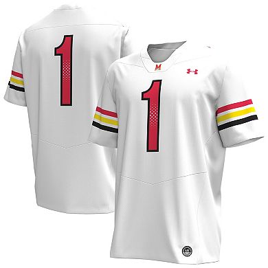 Men's Under Armour #1 White Maryland Terrapins Replica Football Jersey