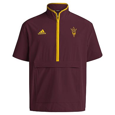 Men's adidas Maroon Arizona State Sun Devils Coaches Sideline Half-Zip Short Sleeve Jacket