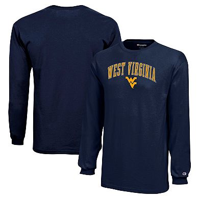 Youth Champion Navy West Virginia Mountaineers Arch Over Logo Long Sleeve T-Shirt