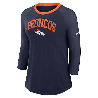 Women's Nike Navy Denver Broncos Raglan 3/4 Sleeve T-Shirt