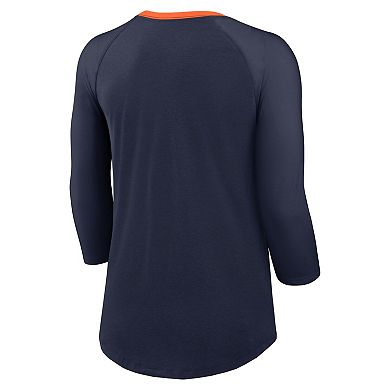 Women's Nike Navy Denver Broncos Raglan 3/4 Sleeve T-Shirt