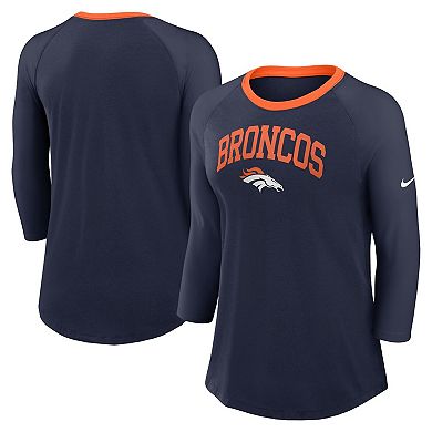 Women's Nike Navy Denver Broncos Raglan 3/4 Sleeve T-Shirt