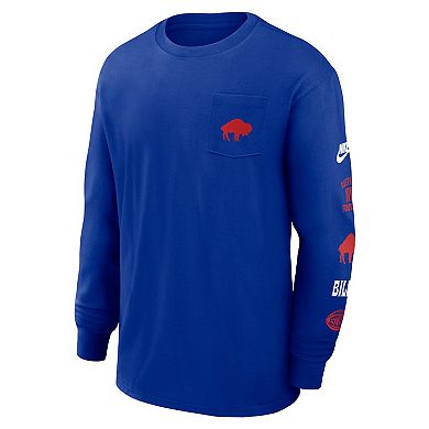 Men's Nike Royal Buffalo Bills Rewind Heavy Max 90 Pocket Long Sleeve T-Shirt