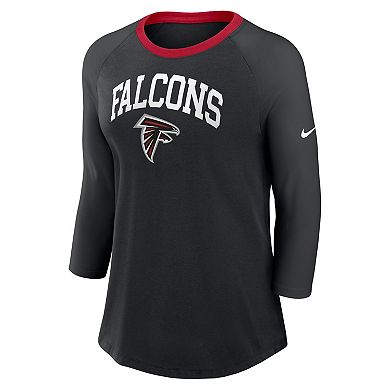 Women's Nike Black Atlanta Falcons Raglan 3/4 Sleeve T-Shirt