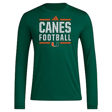 Men's adidas Green Miami Hurricanes Locker Football Pre-Game AEROREADY Long Sleeve T-Shirt