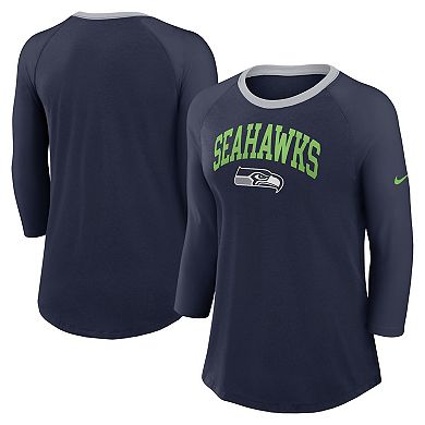 Women's Nike College Navy Seattle Seahawks Raglan 3/4 Sleeve T-Shirt