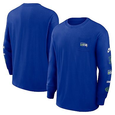 Men's Nike Royal Seattle Seahawks Rewind Heavy Max 90 Pocket Long Sleeve T-Shirt