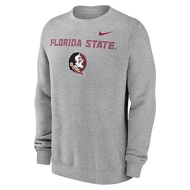 Men's Nike Heather Gray Florida State Seminoles Primetime Primary Stack Pullover Sweatshirt