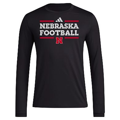 Men's adidas Black Nebraska Huskers Locker Football Pre-Game AEROREADY Long Sleeve T-Shirt