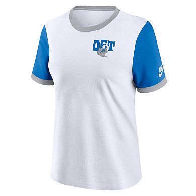 Women's Nike White/Blue Detroit Lions Rewind Ringer T-Shirt