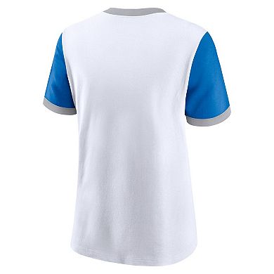 Women's Nike White/Blue Detroit Lions Rewind Ringer T-Shirt