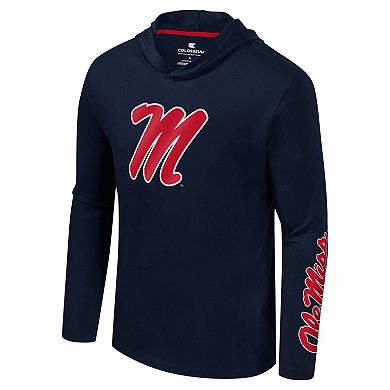 Men's Colosseum Navy Ole Miss Rebels Logo Lockup Active Blend Long Sleeve  T-Shirt Hoodie