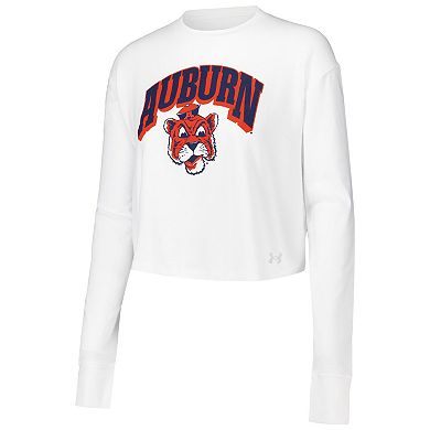 Women's Under Armour White Auburn Tigers Inline All Day Tri-Blend Cropped Long Sleeve T-Shirt