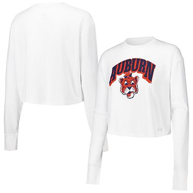 Women's Under Armour White Auburn Tigers Inline All Day Tri-Blend Cropped Long Sleeve T-Shirt