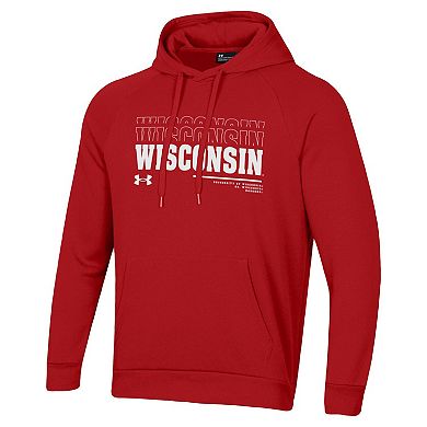 Men's Under Armour Red Wisconsin Badgers 2024 Sideline Wordmark Rival Pullover Hoodie