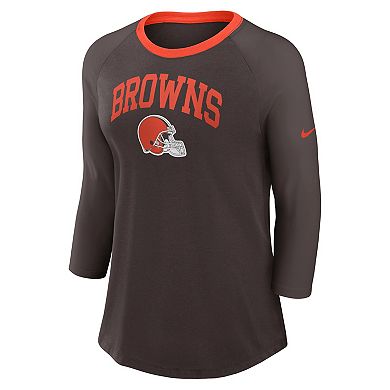 Women's Nike Brown Cleveland Browns Raglan 3/4 Sleeve T-Shirt