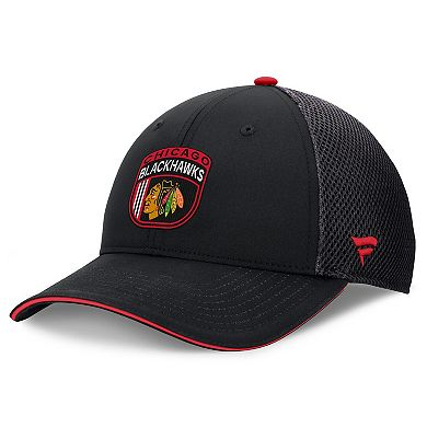 Men's Fanatics Black Chicago Blackhawks 2024 NHL Draft On Stage Trucker Adjustable Hat