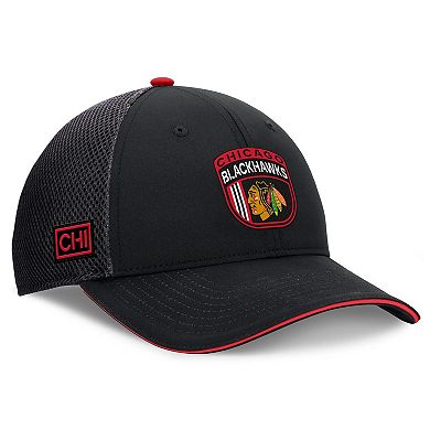 Men's Fanatics Black Chicago Blackhawks 2024 NHL Draft On Stage Trucker Adjustable Hat