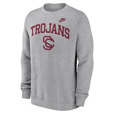 Men's Nike Heather Gray USC Trojans Legacy Classic Tackle Twill Embroidered Arch Over Logo Pullover Sweatshirt