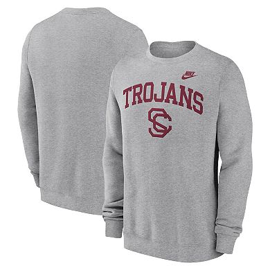 Men's Nike Heather Gray USC Trojans Legacy Classic Tackle Twill Embroidered Arch Over Logo Pullover Sweatshirt