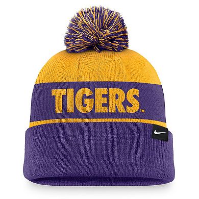 Men's Nike Gold/Purple LSU Tigers Primetime Peak Cuffed Knit Hat with Pom