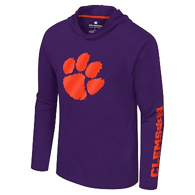 Men's Colosseum Purple Clemson Tigers Logo Lockup Active Blend Long Sleeve  T-Shirt Hoodie