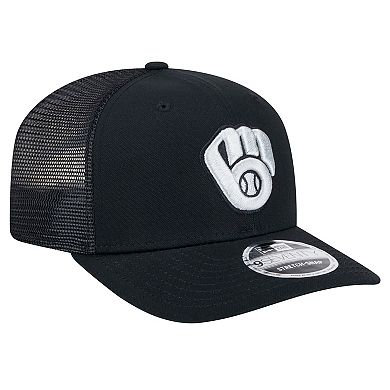 Men's New Era Black Milwaukee Brewers Canvas 9SEVENTY COOLERA Stretch-Snap Hat