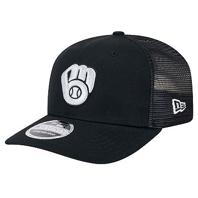 Men's New Era Black Milwaukee Brewers Canvas 9SEVENTY COOLERA Stretch-Snap Hat