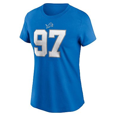 Women's Nike Aidan Hutchinson Blue Detroit Lions Player Name & Number T-Shirt