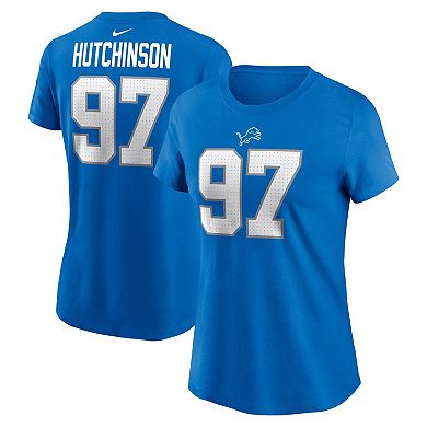 Women's Nike Aidan Hutchinson Blue Detroit Lions Player Name & Number T-Shirt