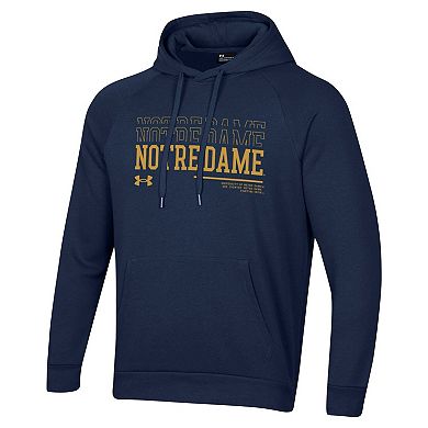 Men's Under Armour Navy Notre Dame Fighting Irish 2024 Sideline Wordmark Rival Pullover Hoodie