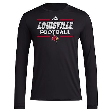 Men's adidas Black Louisville Cardinals Locker Football Pre-Game AEROREADY Long Sleeve T-Shirt