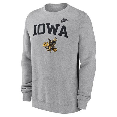 Men's Nike Heather Gray Iowa Hawkeyes Legacy Classic Tackle Twill Embroidered Arch Over Logo Pullover Sweatshirt