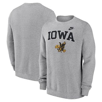 Men's Nike Heather Gray Iowa Hawkeyes Legacy Classic Tackle Twill Embroidered Arch Over Logo Pullover Sweatshirt