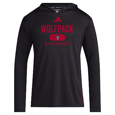 Men's adidas Black NC State Wolfpack 2024 Sideline Hooded Long Sleeve T-Shirt