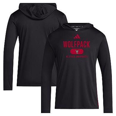 Men's adidas Black NC State Wolfpack 2024 Sideline Hooded Long Sleeve T-Shirt