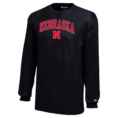 Youth Champion Black Nebraska Huskers Arch Over Logo Long Sleeve T-Shirt