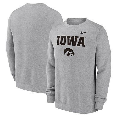 Men's Nike Heather Gray Iowa Hawkeyes Primetime Primary Stack Pullover Sweatshirt