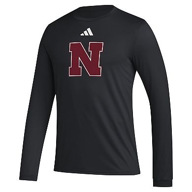 Men's adidas Black Nebraska Huskers Primary Locker Logo Pre-Game Long Sleeve T-Shirt