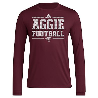 Men's adidas Maroon Texas A&M Aggies Locker Football Pre-Game AEROREADY Long Sleeve T-Shirt