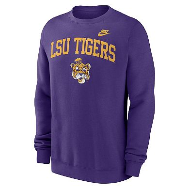 Men's Nike Purple LSU Tigers Legacy Classic Tackle Twill Embroidered Arch Over Logo Pullover Sweatshirt