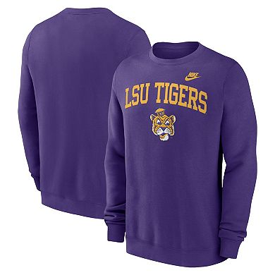 Men's Nike Purple LSU Tigers Legacy Classic Tackle Twill Embroidered Arch Over Logo Pullover Sweatshirt