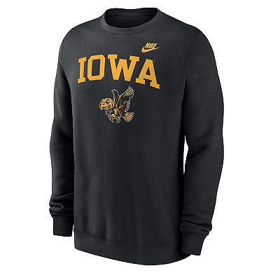 Men's Nike Black Iowa Hawkeyes Legacy Classic Tackle Twill Embroidered Arch Over Logo Pullover Sweatshirt