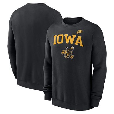 Men's Nike Black Iowa Hawkeyes Legacy Classic Tackle Twill Embroidered Arch Over Logo Pullover Sweatshirt