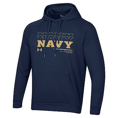 Men's Under Armour Navy Navy Midshipmen 2024 Sideline Wordmark Rival Pullover Hoodie